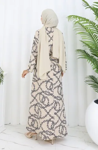 Aerobin Kumaş Zincir Desenli Elbise 0105-01 Vizon Siyah