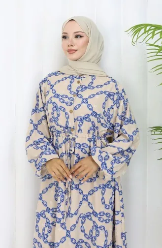 Aerobin Kumaş Zincir Desenli Elbise 0105-02 Vizon Lacivert