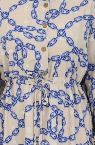 Aerobin Kumaş Zincir Desenli Elbise 0105-02 Vizon Lacivert