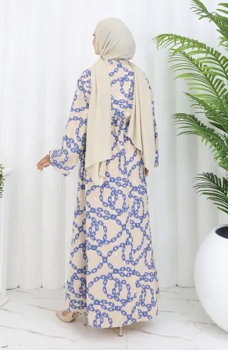 Aerobin Kumaş Zincir Desenli Elbise 0105-02 Vizon Lacivert