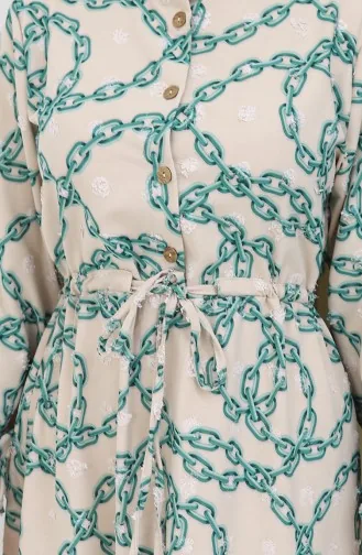 Aerobin Kumaş Zincir Desenli Elbise 0105-03 Vizon Yeşil