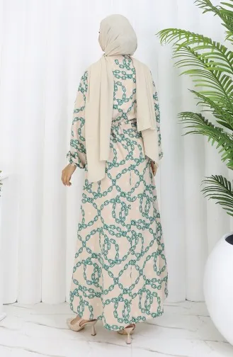 Aerobin Kumaş Zincir Desenli Elbise 0105-03 Vizon Yeşil