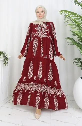 Viscose Fabric Half Buttoned Dress 0106-01 Claret Red 0106-01