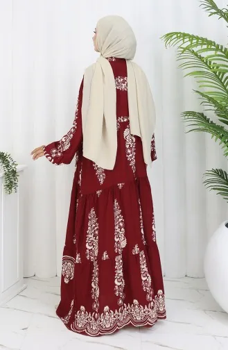 Viscose Fabric Half Buttoned Dress 0106-01 Claret Red 0106-01