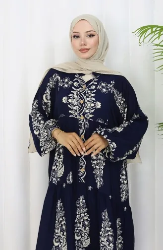 فستان من قماش الفيسكوز بأزرار نصفية 0106-03 أزرق داكن 0106-03