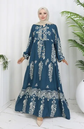 Viscose Fabric Half Button Dress 0106-04 Petrol 0106-04