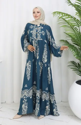 Viscose Fabric Half Button Dress 0106-04 Petrol 0106-04