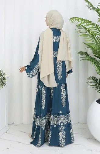 Viscose Fabric Half Button Dress 0106-04 Petrol 0106-04