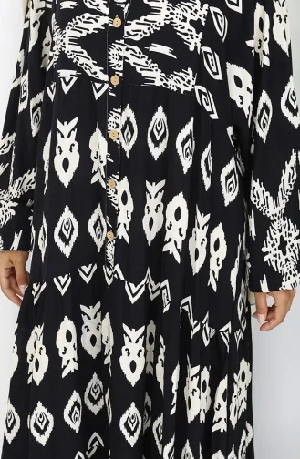 Robe à Motifs En Viscose à Demi-boutonnage 0107-01 Noir 0107-01