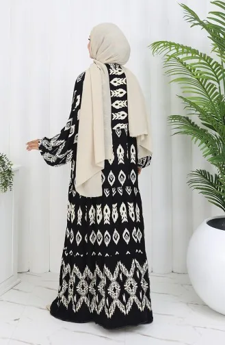 Robe à Motifs En Viscose à Demi-boutonnage 0107-01 Noir 0107-01