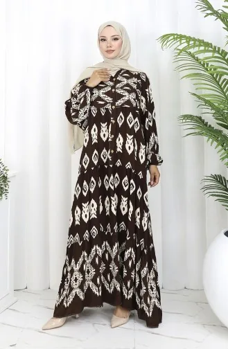 Robe à Motifs En Viscose à Demi-boutonnage 0107-02 Marron 0107-02