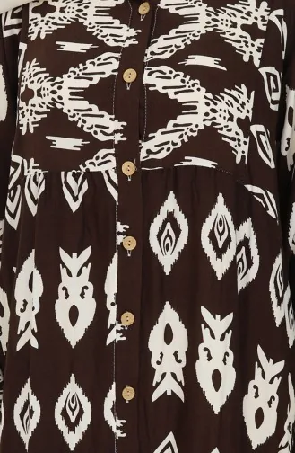 Robe à Motifs En Viscose à Demi-boutonnage 0107-02 Marron 0107-02