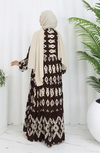 Robe à Motifs En Viscose à Demi-boutonnage 0107-02 Marron 0107-02