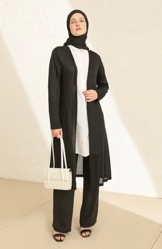 Plain Thin Basic Long Cardigan Hijab Cardigan Mother Cardigan 8755-01 Black 8755-01