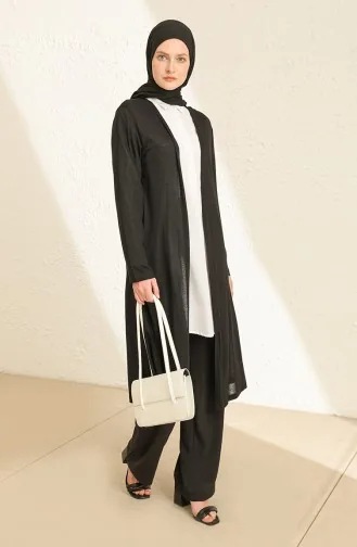 Plain Thin Basic Long Cardigan Hijab Cardigan Mother Cardigan 8755-01 Black 8755-01