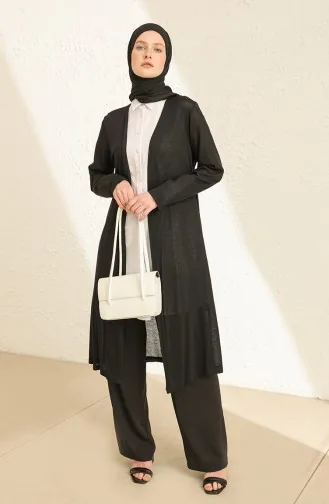 Plain Thin Basic Long Cardigan Hijab Cardigan Mother Cardigan 8755-01 Black 8755-01