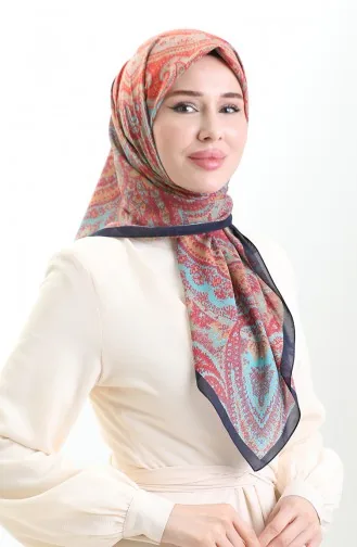 Karaca Desenli Cotton Eşarp 81095-08 Lacivert Nar Çiçeği