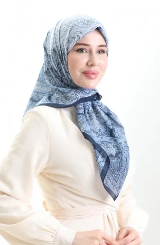 Karaca Desenli Cotton Eşarp 81095-10 Lacivert İndigo