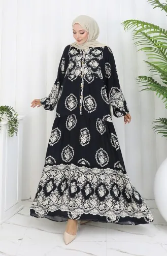 فستان من قماش الفيسكوز بأزرار نصفية 0109-01 أسود 0109-01