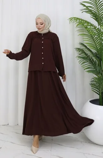 بدلة قميص وتنورة من قماش Aerobin مكونة من قطعتين 2082-01 بني 2082-01