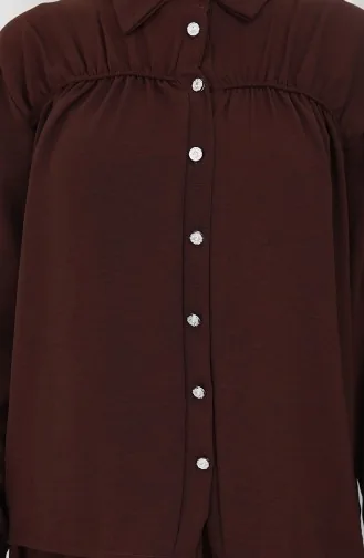 بدلة قميص وتنورة من قماش Aerobin مكونة من قطعتين 2082-01 بني 2082-01