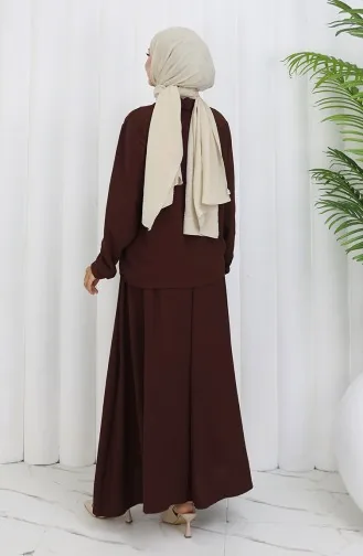 بدلة قميص وتنورة من قماش Aerobin مكونة من قطعتين 2082-01 بني 2082-01