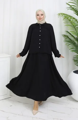 Aerobin Fabric Shirt Skirt Two Piece Suit 2082-03 Black 2082-03