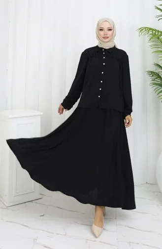 Aerobin Fabric Shirt Skirt Two Piece Suit 2082-03 Black 2082-03