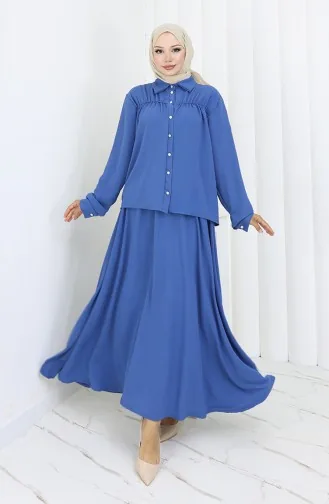 Aerobin Fabric Shirt Skirt Two Piece Suit 2082-04 Indigo 2082-04