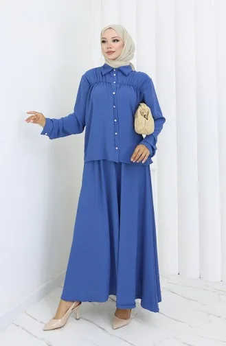 Aerobin Fabric Shirt Skirt Two Piece Suit 2082-04 Indigo 2082-04