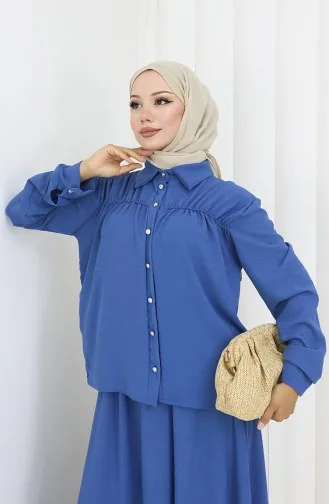 Aerobin Fabric Shirt Skirt Two Piece Suit 2082-04 Indigo 2082-04
