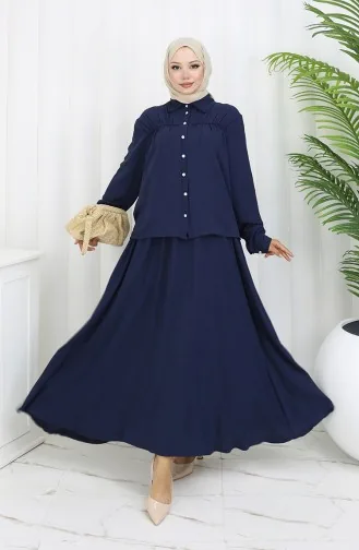 Aerobin Fabric Shirt Skirt Two Piece Suit 2082-06 Navy Blue 2082-06