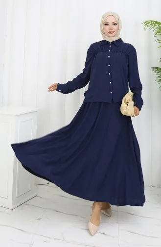 Aerobin Fabric Shirt Skirt Two Piece Suit 2082-06 Navy Blue 2082-06
