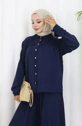 Aerobin Fabric Shirt Skirt Two Piece Suit 2082-06 Navy Blue 2082-06
