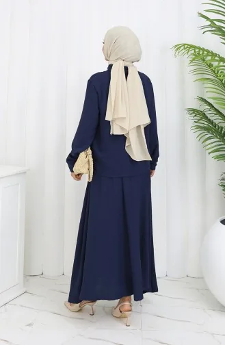 Aerobin Fabric Shirt Skirt Two Piece Suit 2082-06 Navy Blue 2082-06