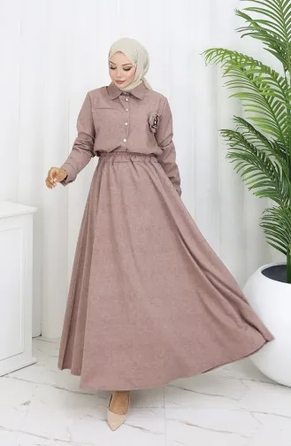 Zweiteiliger Anzug Mit Rosendetail Und Hemdrock 2088-02 Milchkaffee 2088-02