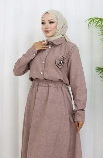 Zweiteiliger Anzug Mit Rosendetail Und Hemdrock 2088-02 Milchkaffee 2088-02