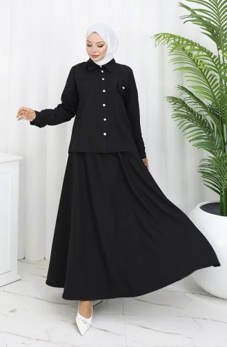 Zweiteiliger Anzug Mit Rosendetail Und Hemdrock 2088-03 Schwarz 2088-03