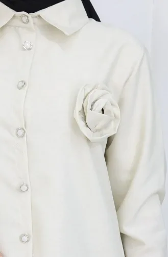 بدلة من قطعتين، قميص وتنورة بتفاصيل وردية، 2088-04 بيج 2088-04