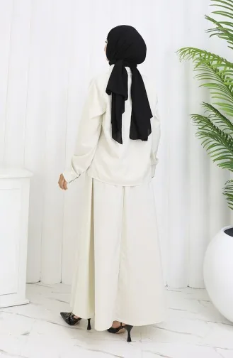 بدلة من قطعتين، قميص وتنورة بتفاصيل وردية، 2088-04 بيج 2088-04