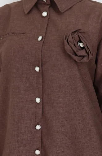 بدلة من قطعتين، قميص وتنورة بتفاصيل وردية، 2088-07، بني 2088-07
