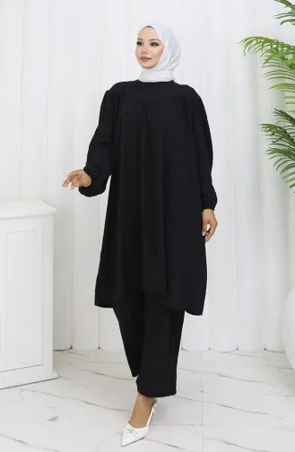 بدلة تونيك وبنطلون من قطعتين 2089-01 أسود 2089-01