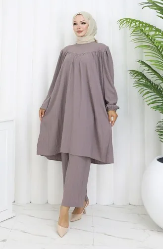 Ensemble Deux Pièces Tunique Et Pantalon Froncés 2089-03 Vison 2089-03
