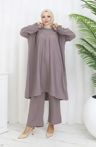 Ensemble Deux Pièces Tunique Et Pantalon Froncés 2089-03 Vison 2089-03