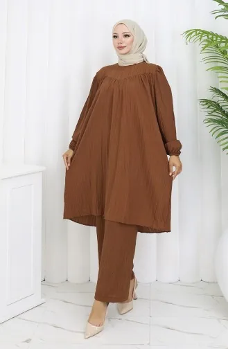 Ensemble Deux Pièces Tunique Et Pantalon Froncé 2089-04 Tan 2089-04