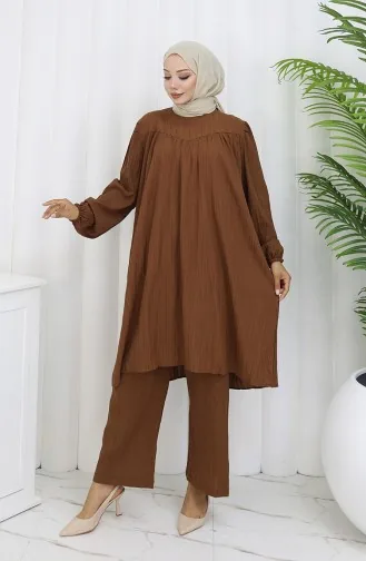 Ensemble Deux Pièces Tunique Et Pantalon Froncé 2089-04 Tan 2089-04