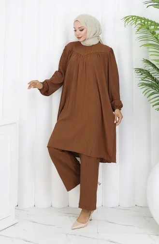 Ensemble Deux Pièces Tunique Et Pantalon Froncé 2089-04 Tan 2089-04