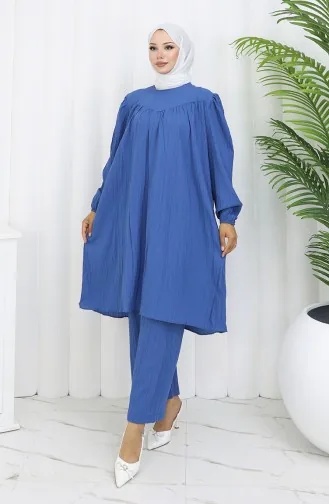Ensemble Deux Pièces Tunique Et Pantalon Froncés 2089-05 Indigo 2089-05