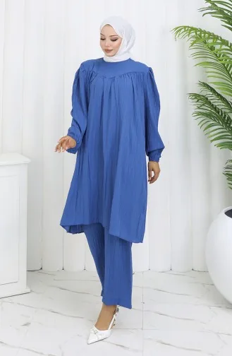 Ensemble Deux Pièces Tunique Et Pantalon Froncés 2089-05 Indigo 2089-05