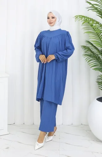 Ensemble Deux Pièces Tunique Et Pantalon Froncés 2089-05 Indigo 2089-05